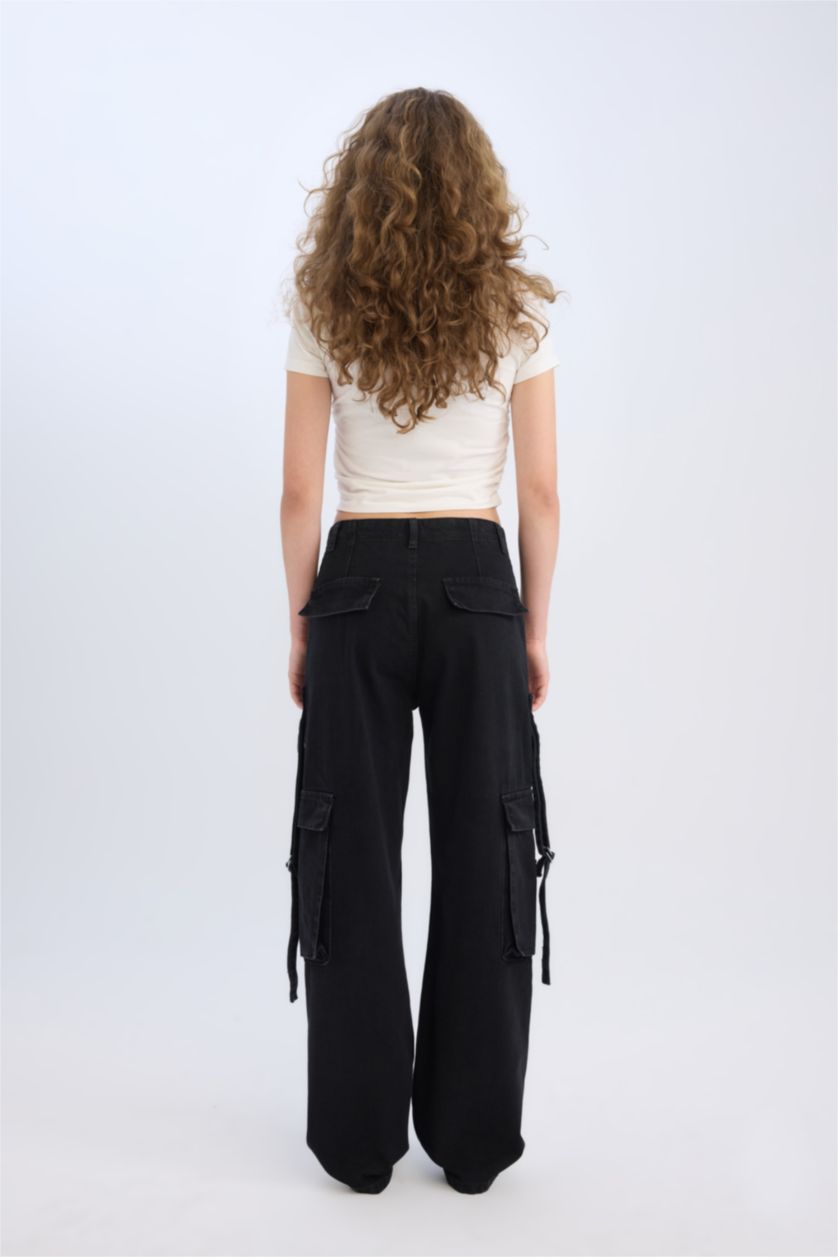 WOMAN Black Wide Leg High Waist Cargo Jeans