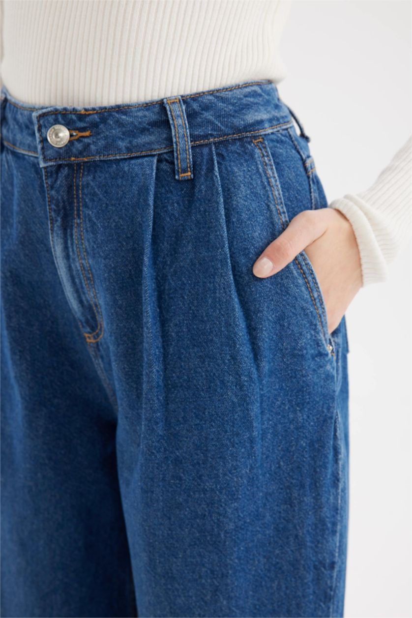 Kadın Koyu Mavi Yüksek Bel 90's Wıde Leg Pantolon
