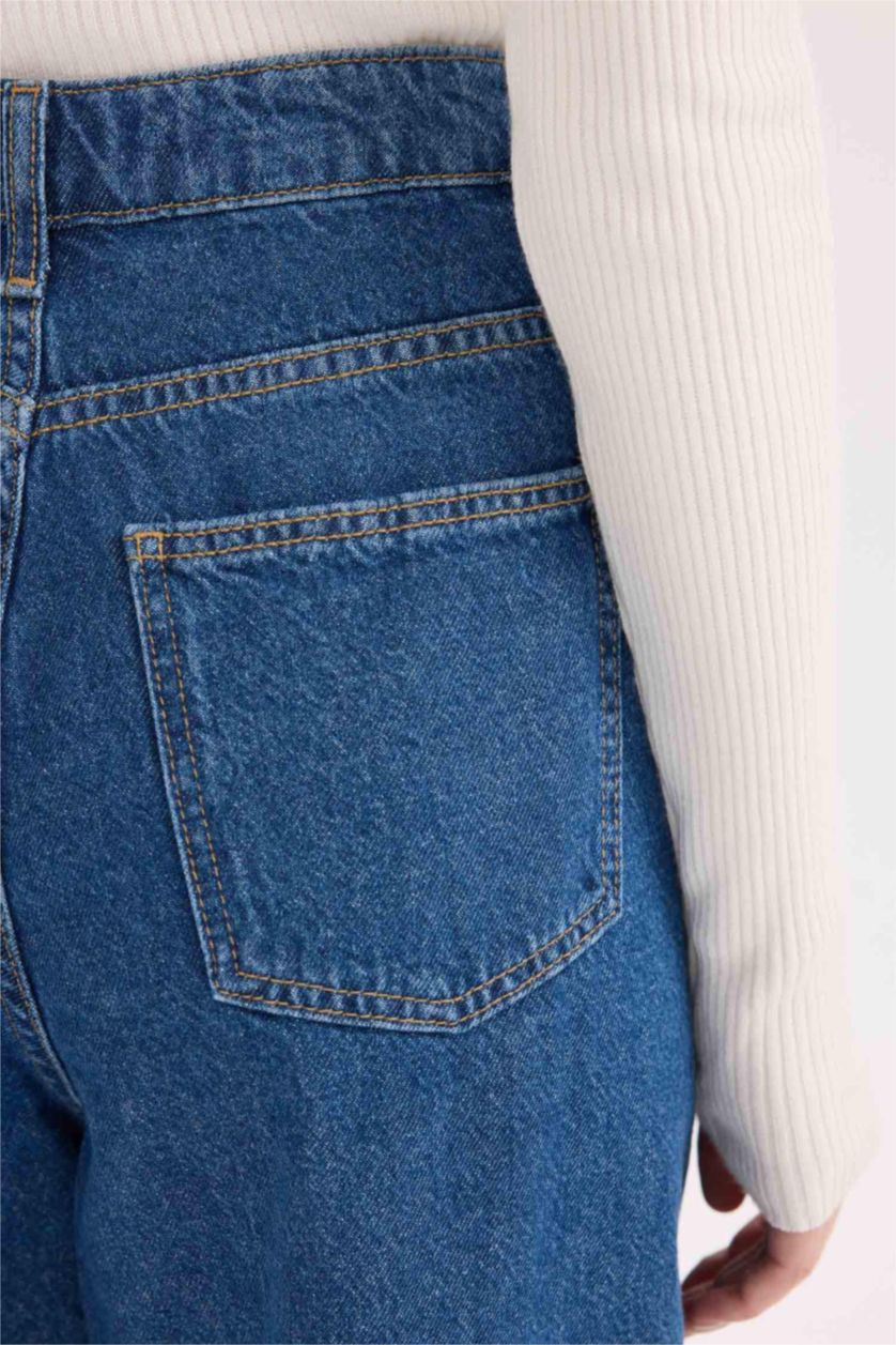 Kadın Koyu Mavi Yüksek Bel 90's Wıde Leg Pantolon