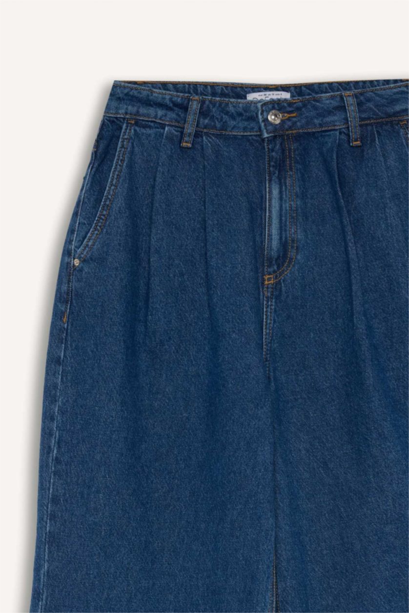 Kadın Koyu Mavi Yüksek Bel 90's Wıde Leg Pantolon