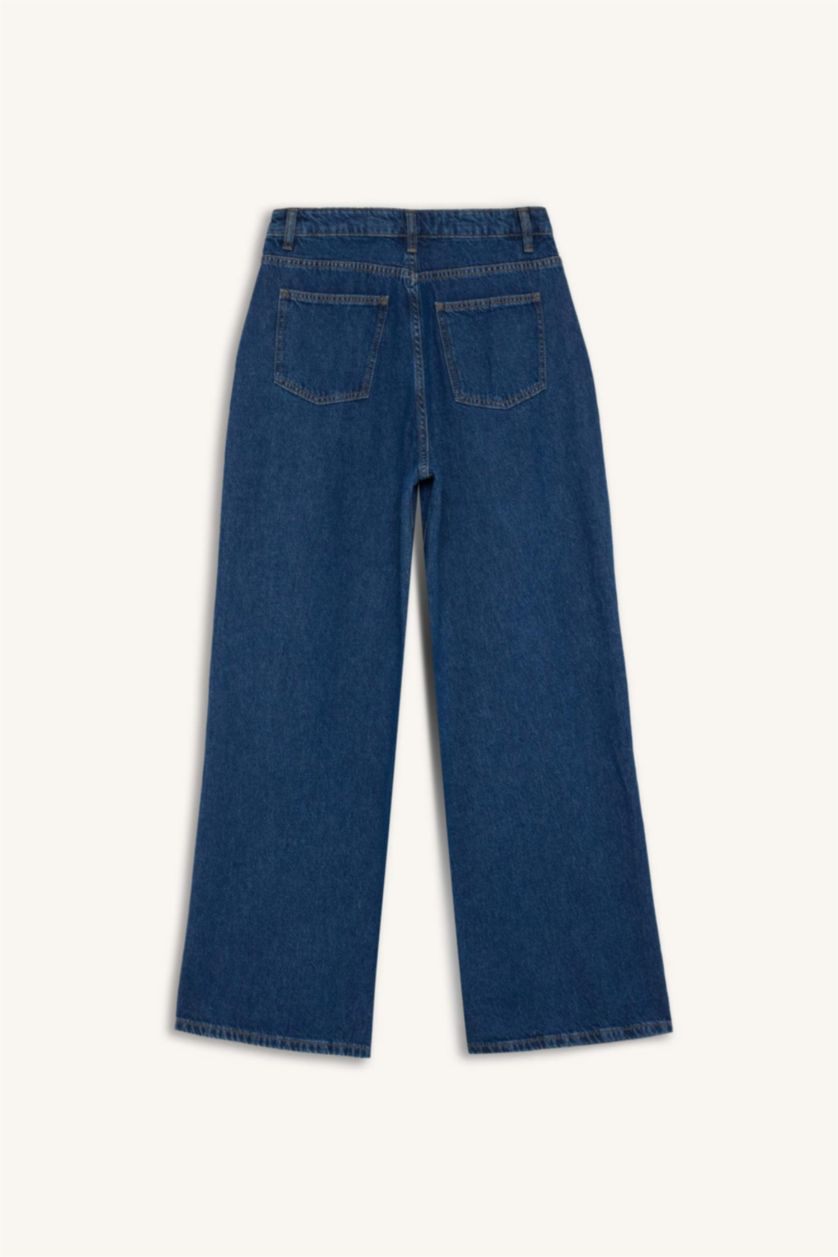 Kadın Koyu Mavi Yüksek Bel 90's Wıde Leg Pantolon