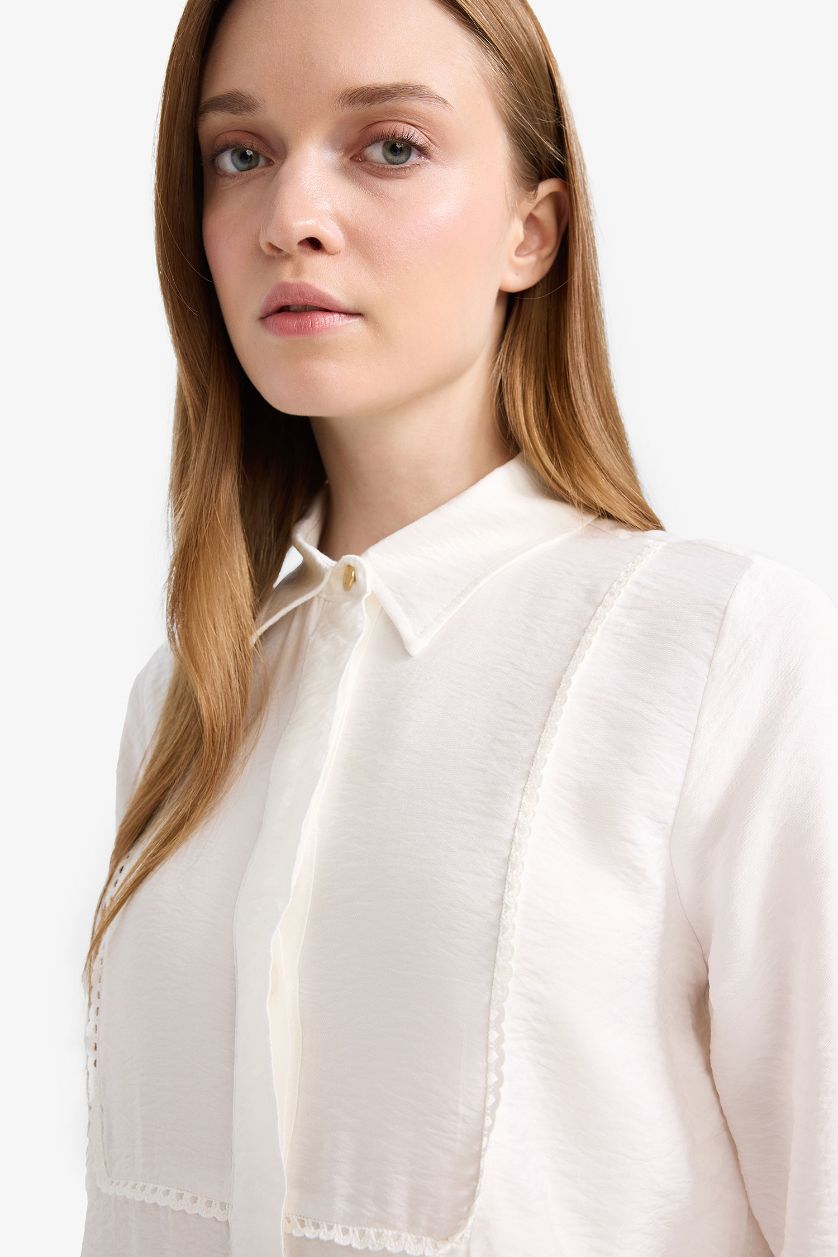 Kadın Ekru Regular Fit Uzun Kollu Tesettür Gömlek Tunik