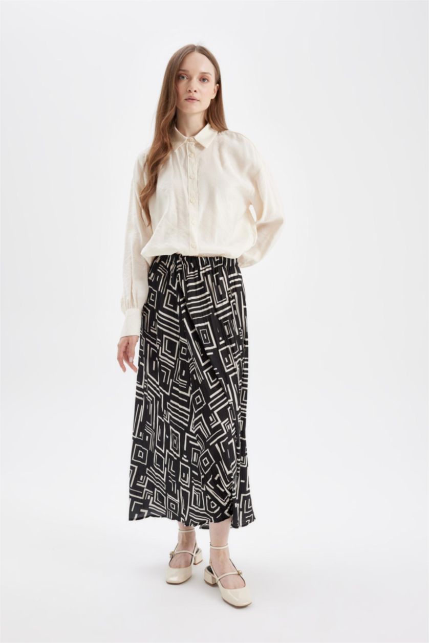 WOMAN Black Pleat Printed Satin Maxi Skirt