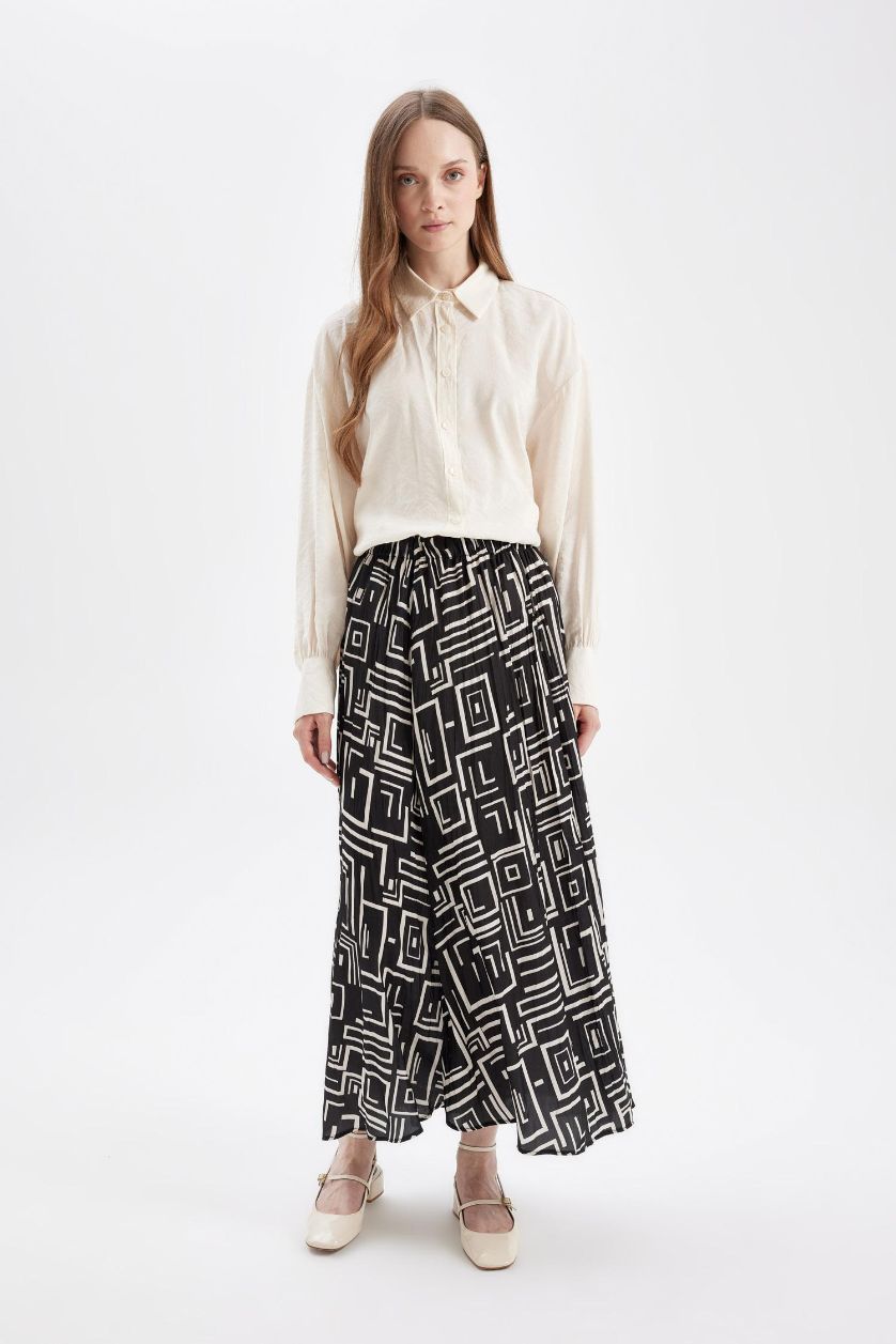 WOMAN Black Pleat Printed Satin Maxi Skirt