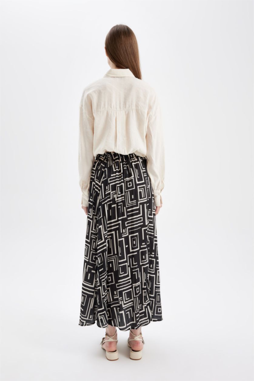 WOMAN Black Pleat Printed Satin Maxi Skirt