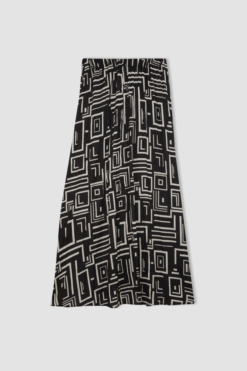 WOMAN Black Pleat Printed Satin Maxi Skirt