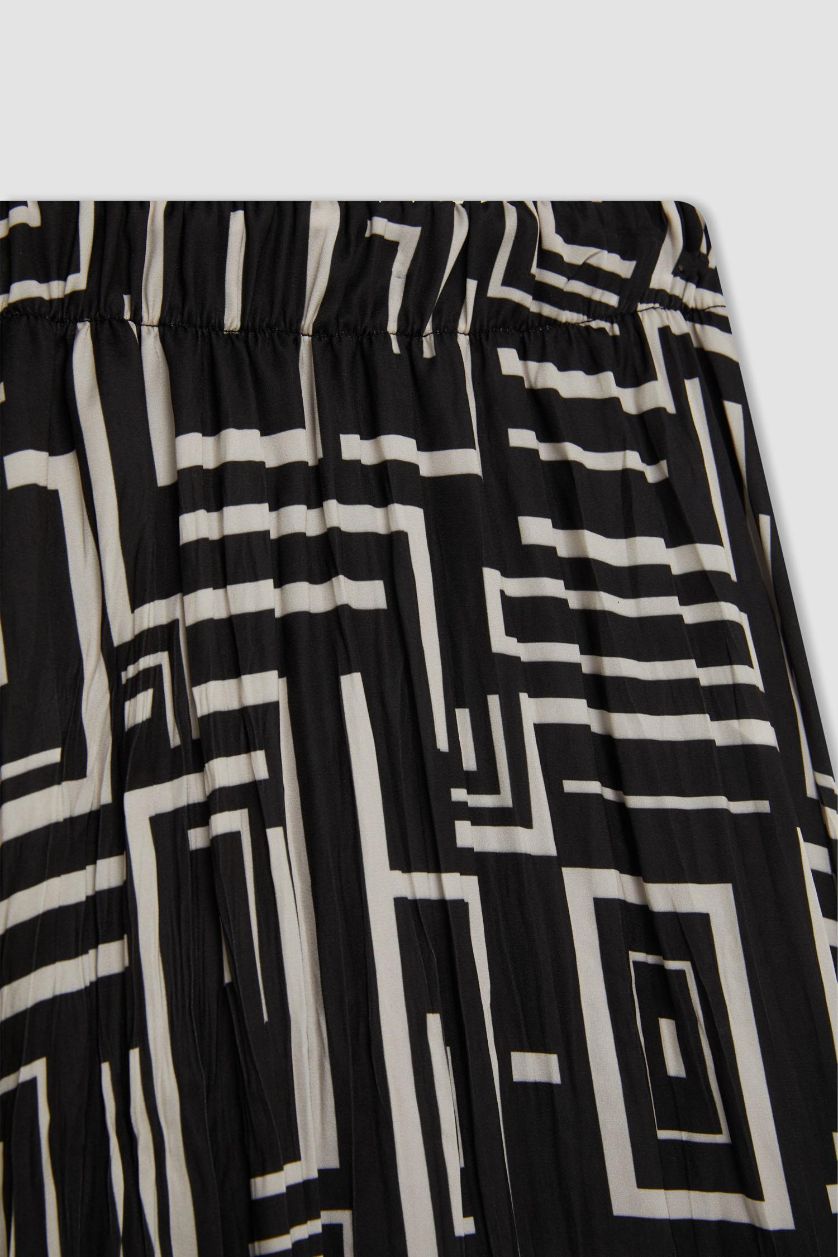 WOMAN Black Pleat Printed Satin Maxi Skirt