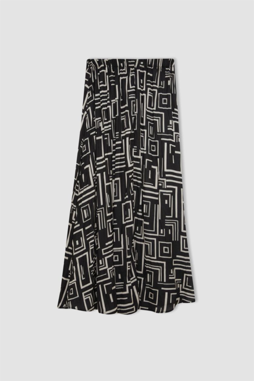 WOMAN Black Pleat Printed Satin Maxi Skirt