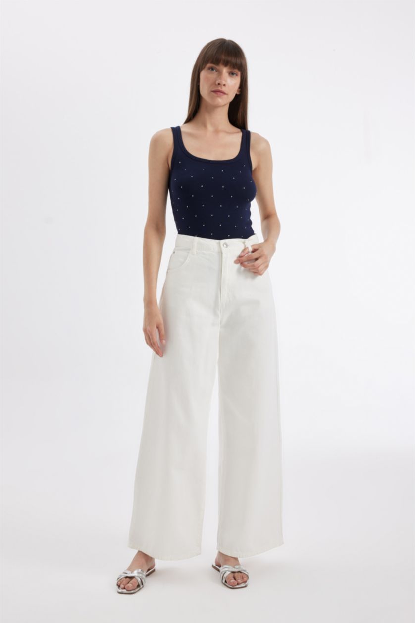 نساء كحلي بلوزة مخططة سليم مضلع برقبة دائرية