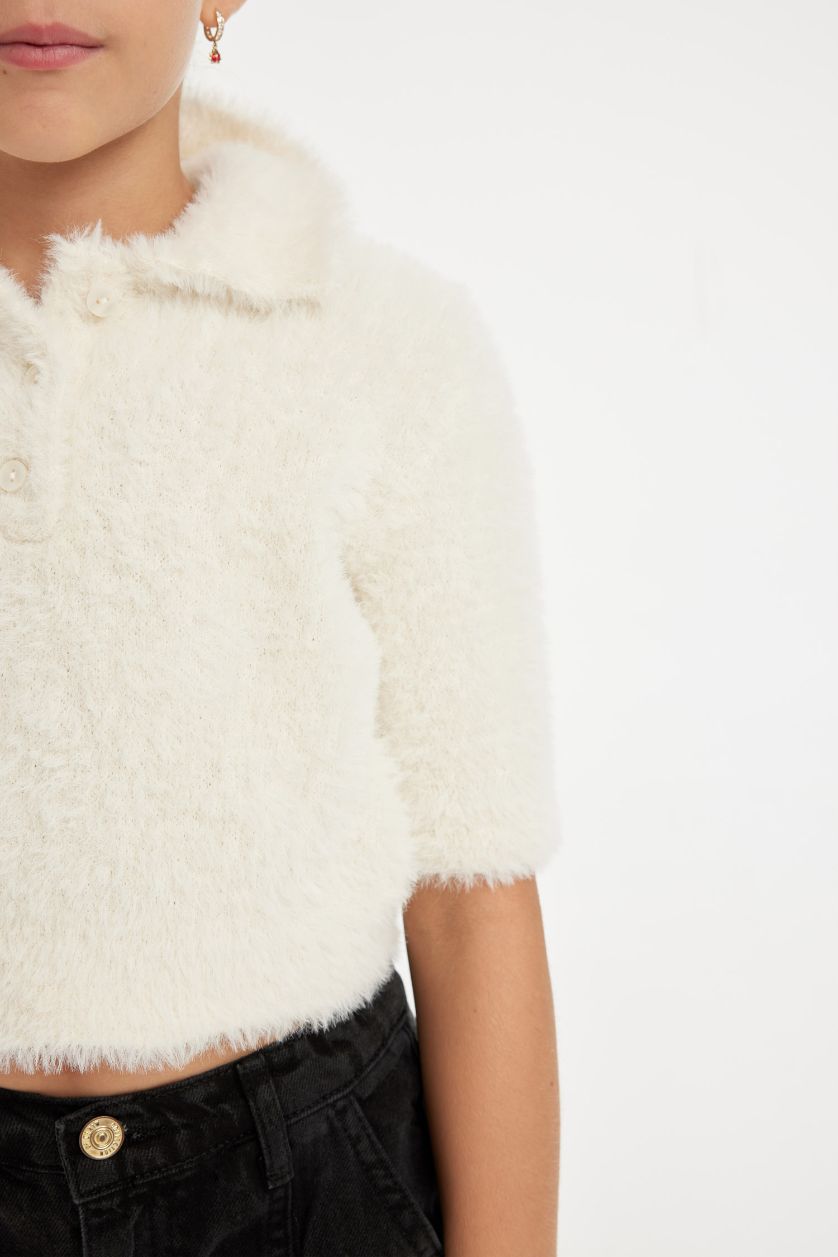 بناتي بيج فاتح بلوفر تريكو بناتي ناعم قصة عادية بياقة بولو