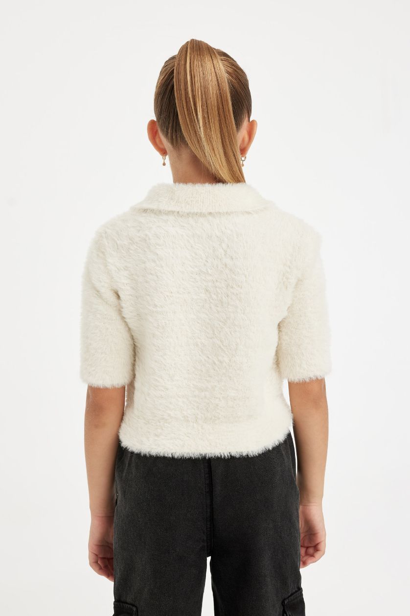 بناتي بيج فاتح بلوفر تريكو بناتي ناعم قصة عادية بياقة بولو