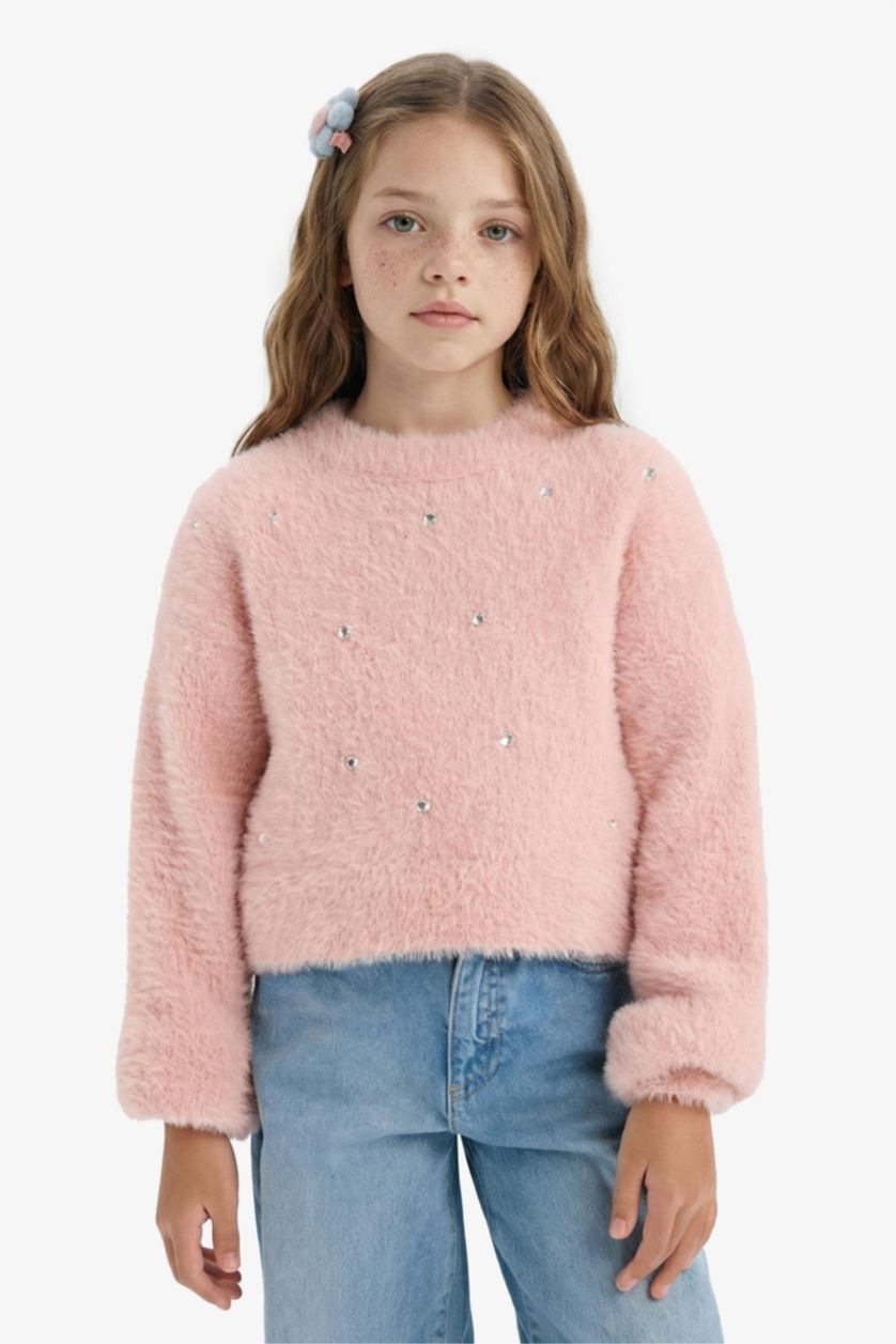 بناتي زهري فاتح بلوفر بناتي كروب برقبة مستديرة وطبعة كريسماس