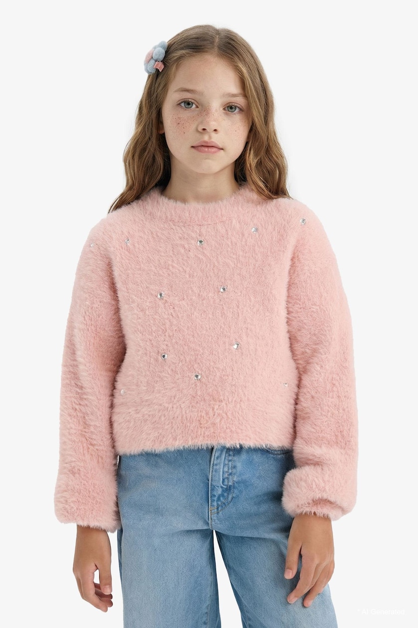 Young Girls - Teen Girls Light Pink Girl Crop Crew Neck Pullover