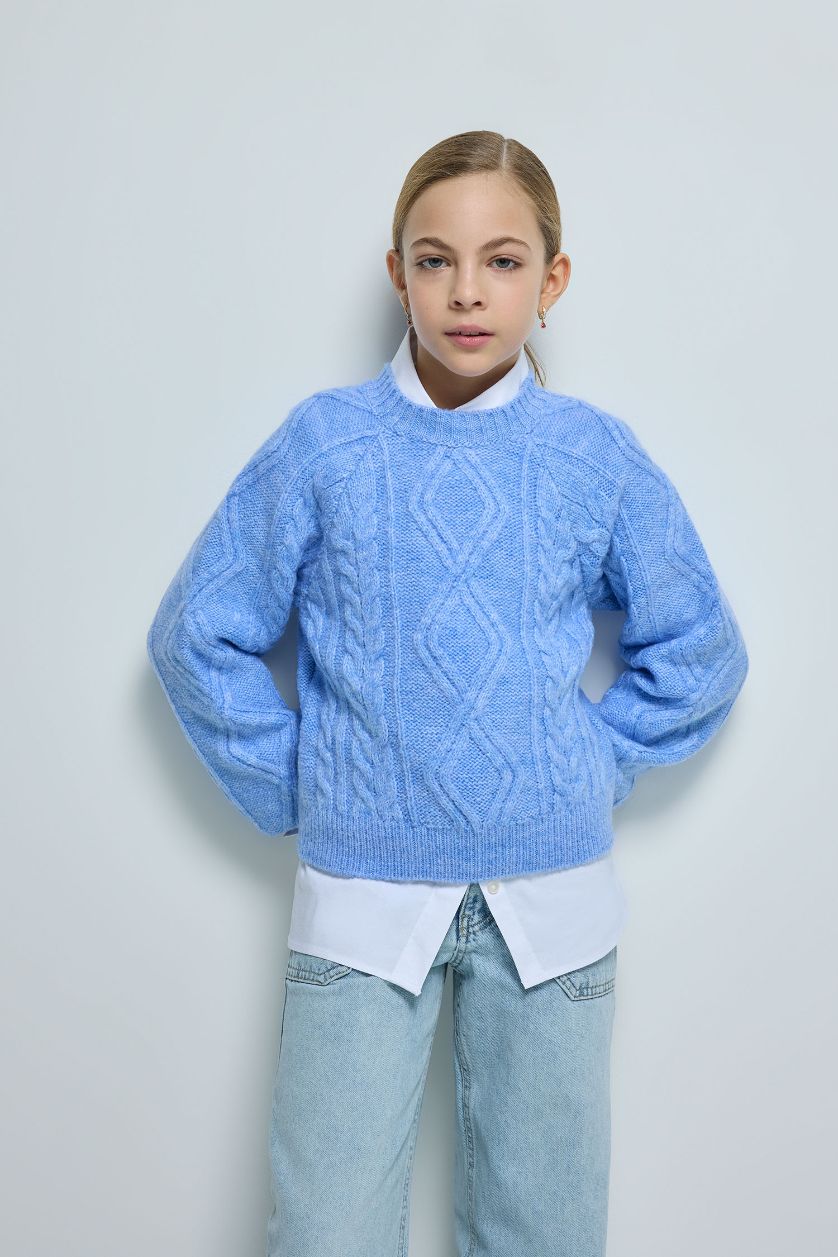 GIRLS & TEENS Blue Girl Regular Fit Crew Neck Pullover
