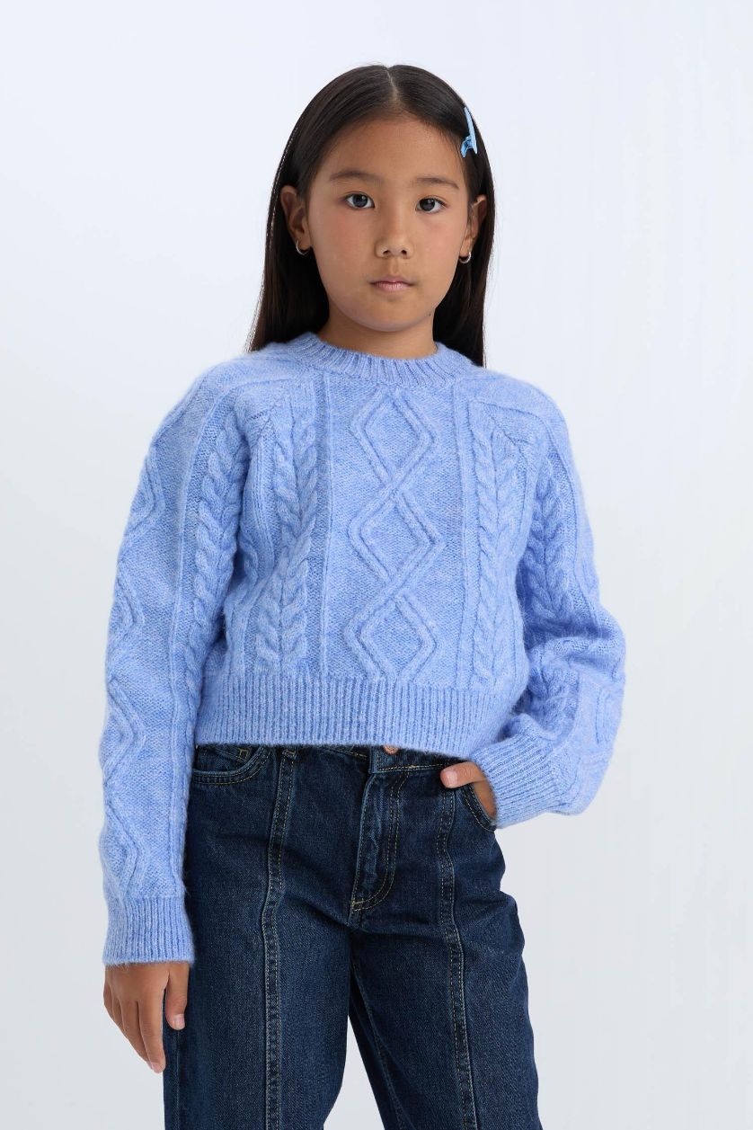 GIRLS & TEENS Blue Girl Regular Fit Crew Neck Pullover