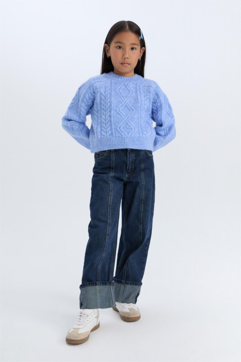 GIRLS & TEENS Blue Girl Regular Fit Crew Neck Pullover