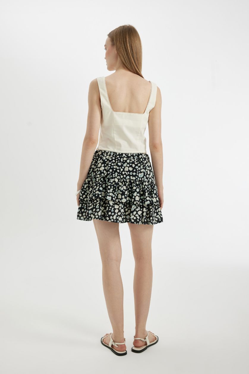 Kadın Siyah Coool Desenli Yüksek Bel Maroken Mini Etek