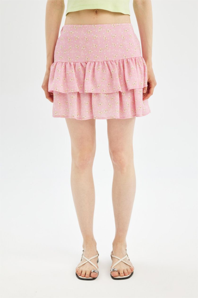 Woman Pink Printed High Waist Mini Skirt