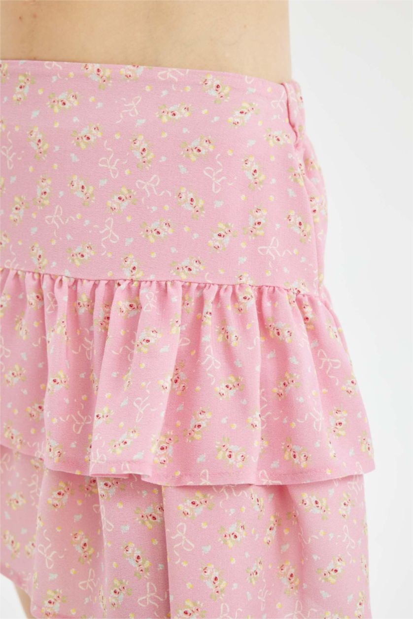 Woman Pink Printed High Waist Mini Skirt