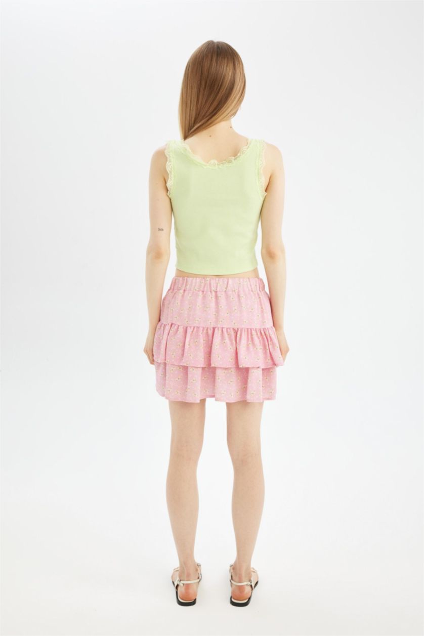 Woman Pink Printed High Waist Mini Skirt