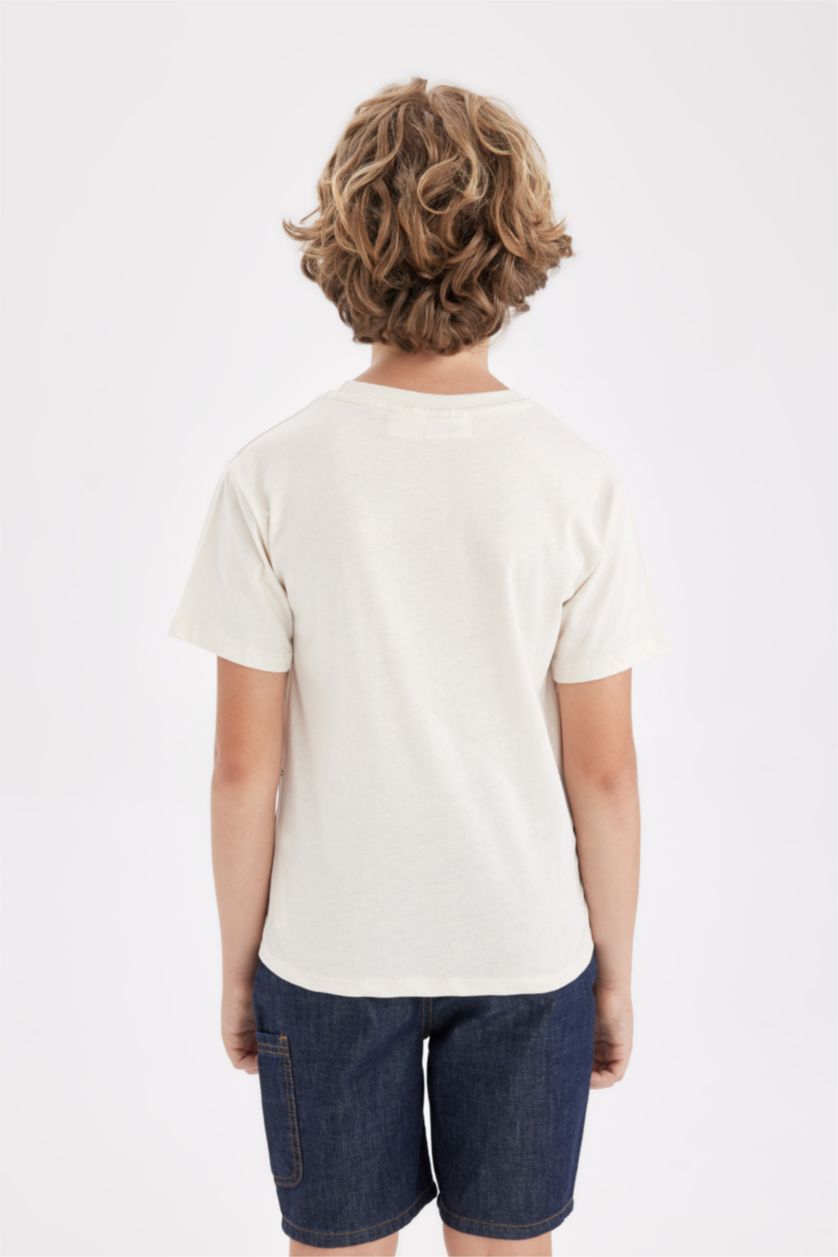 Erkek Çocuk - Genç Erkek Bej Ninja Turtles-Retro Bisiklet Yaka Kısa Kollu Tişört Erkek Çocuk