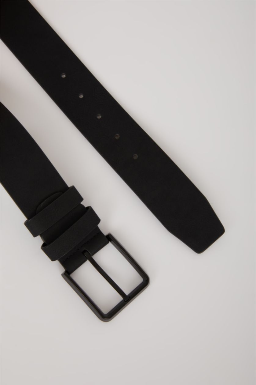 Erkek Siyah Erkek Dikdörtgen Toka Suni Deri Jean Kemeri