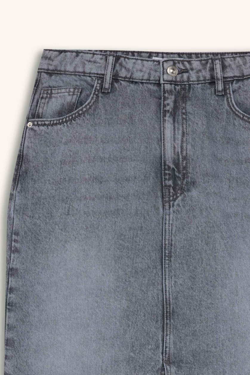 Woman Grey Long Fit Denim Skirt