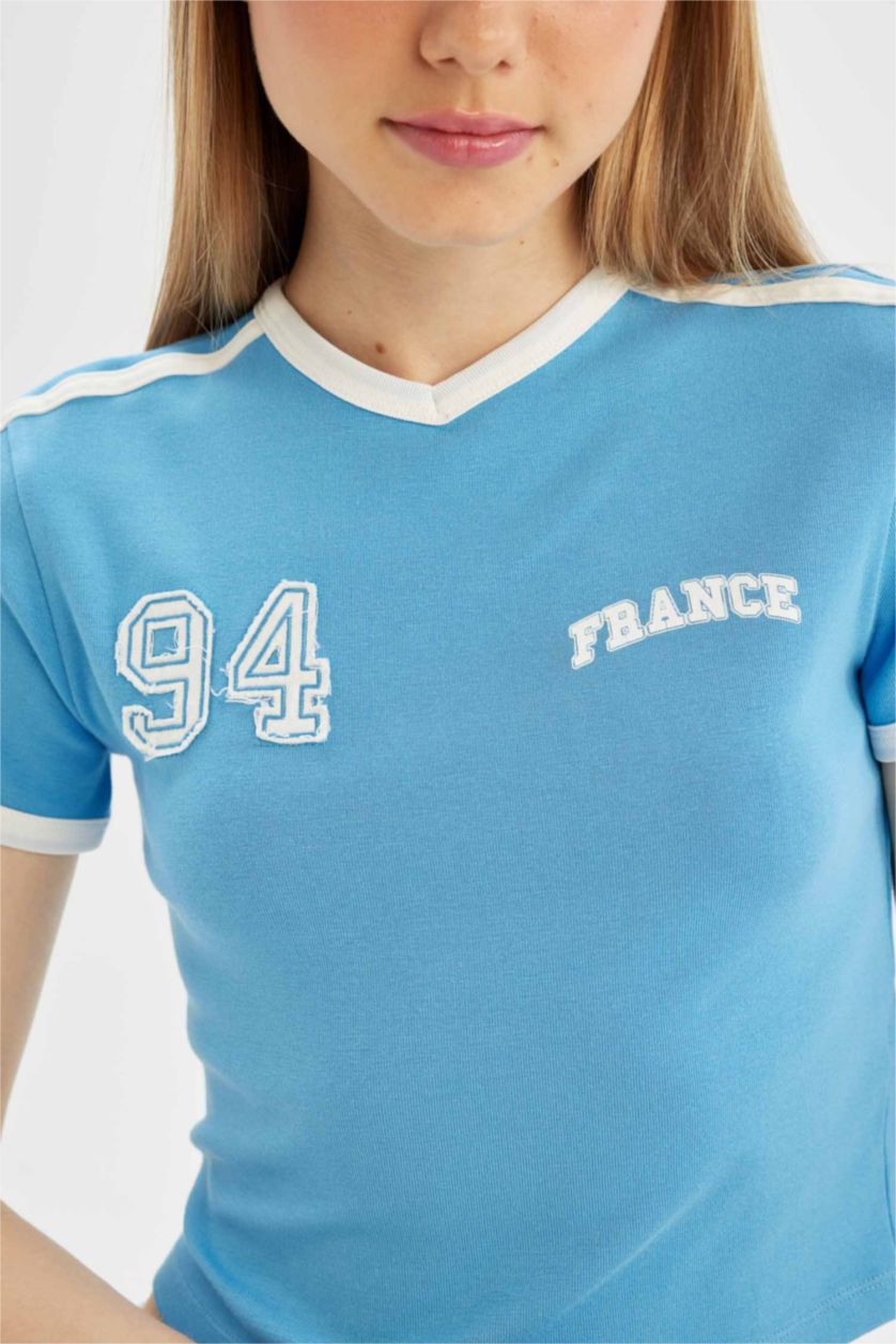 نساء أزرق تي شيرت نص ردن سليم فيت