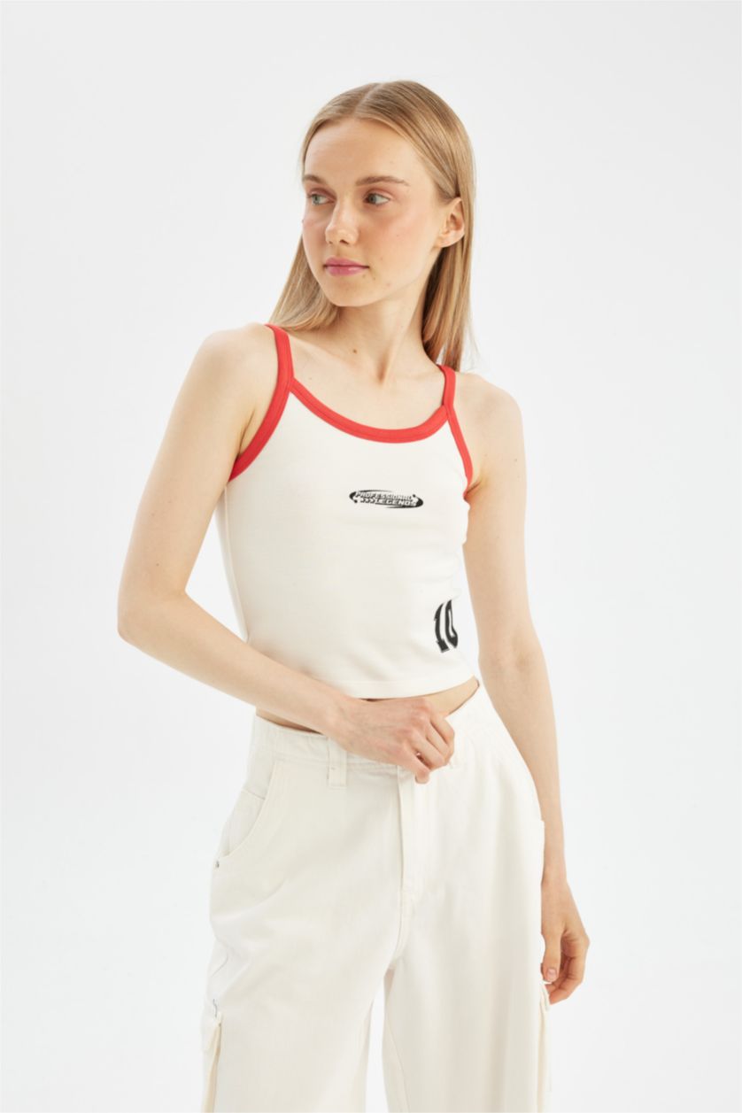 Kadın Kırık Beyaz Coool Fitted Baskılı Modal Askılı Atlet