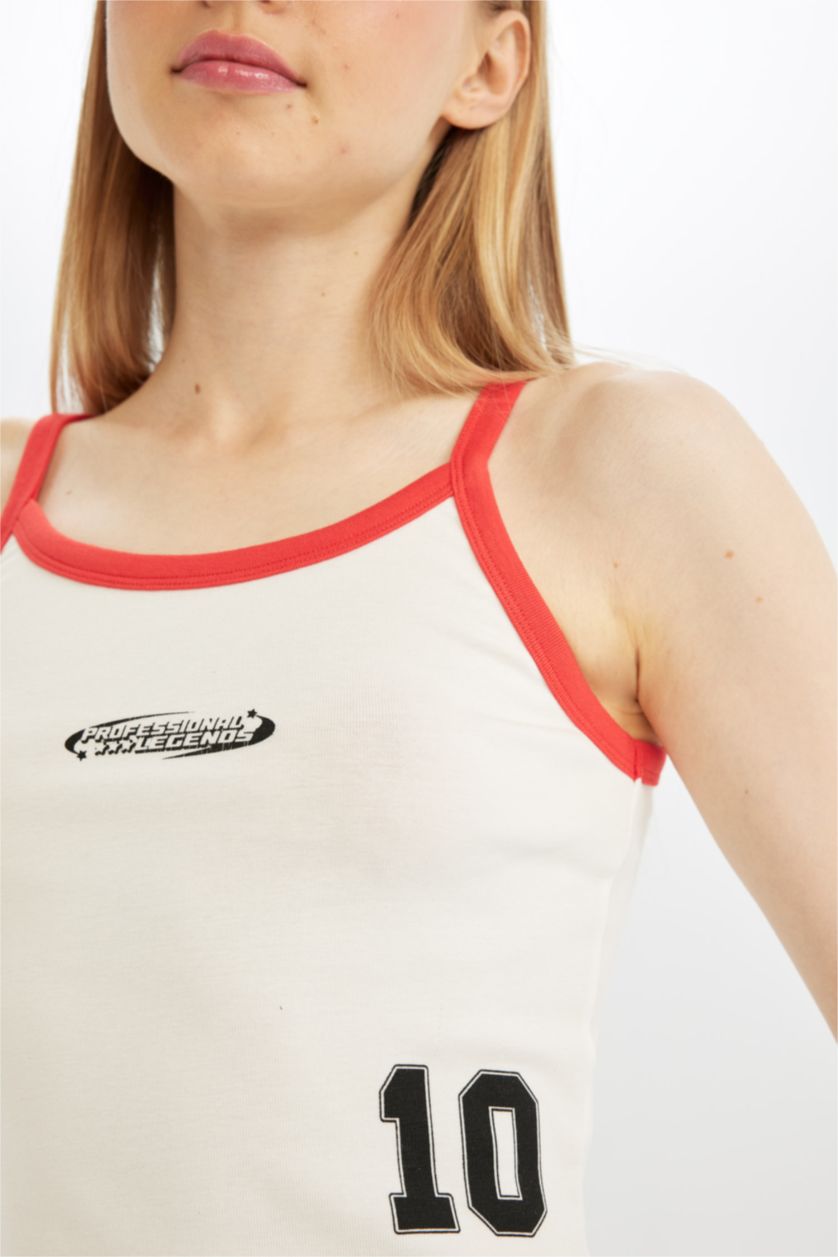 Kadın Kırık Beyaz Coool Fitted Baskılı Modal Askılı Atlet