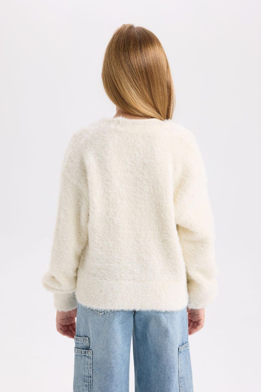 FILLES Blanc Cardigan en peluche à boutons à Col en V pour Fille