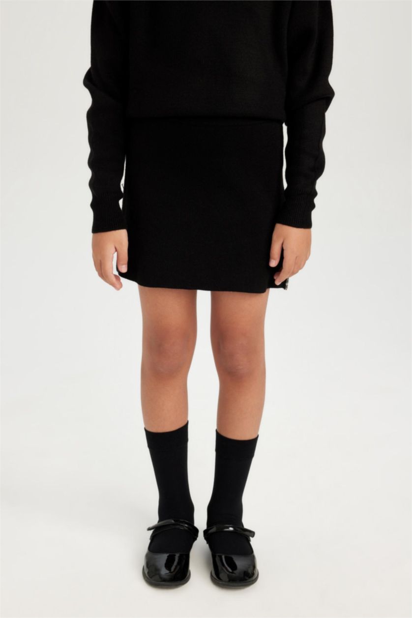 Kız Çocuk - Genç Kız Siyah Siyah Taşlı Triko Etek Kız Çocuk