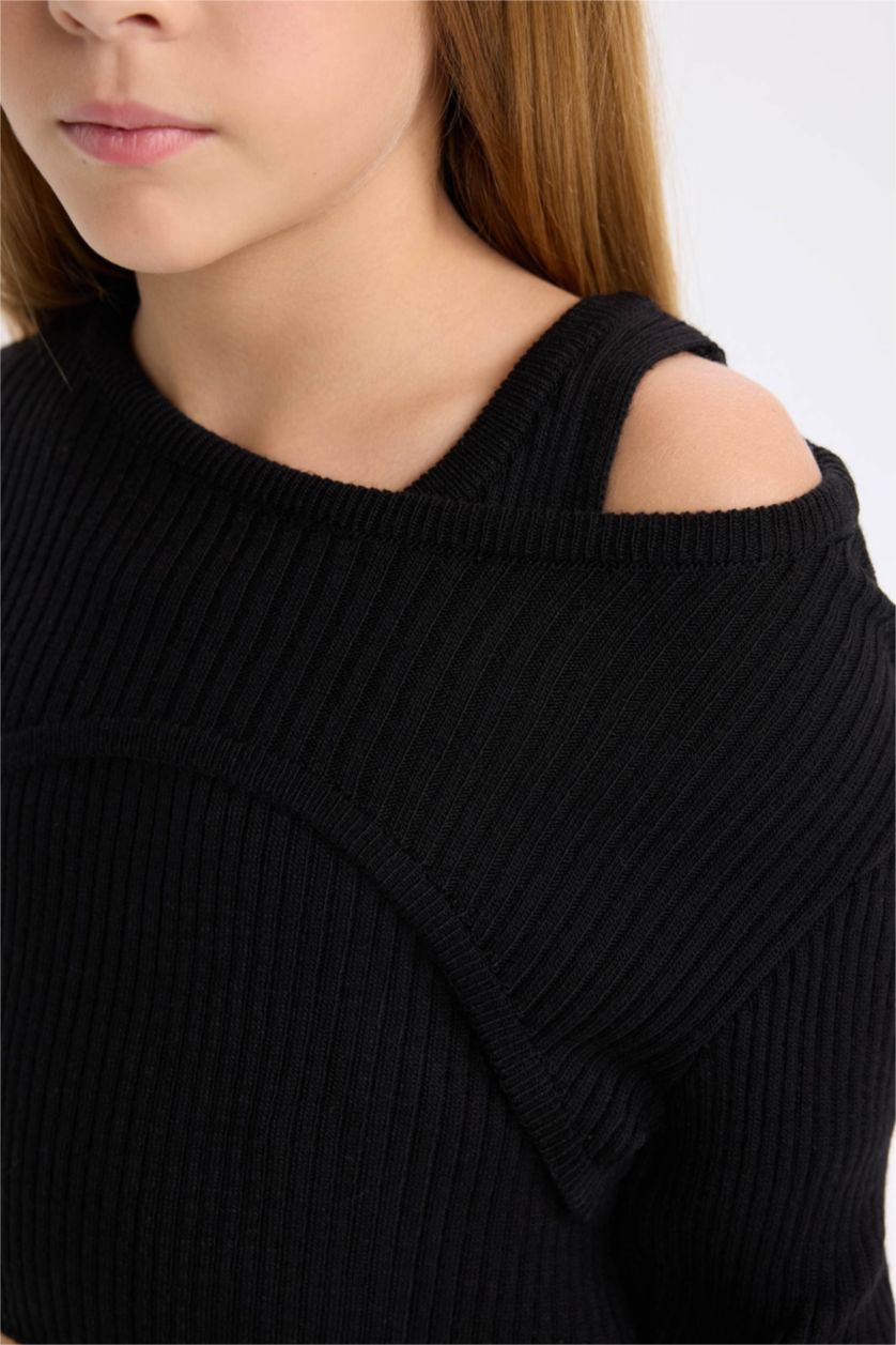 بناتي أسود بلوفر بناتي تريكو اسود سليم فيت برقبة مستديرة