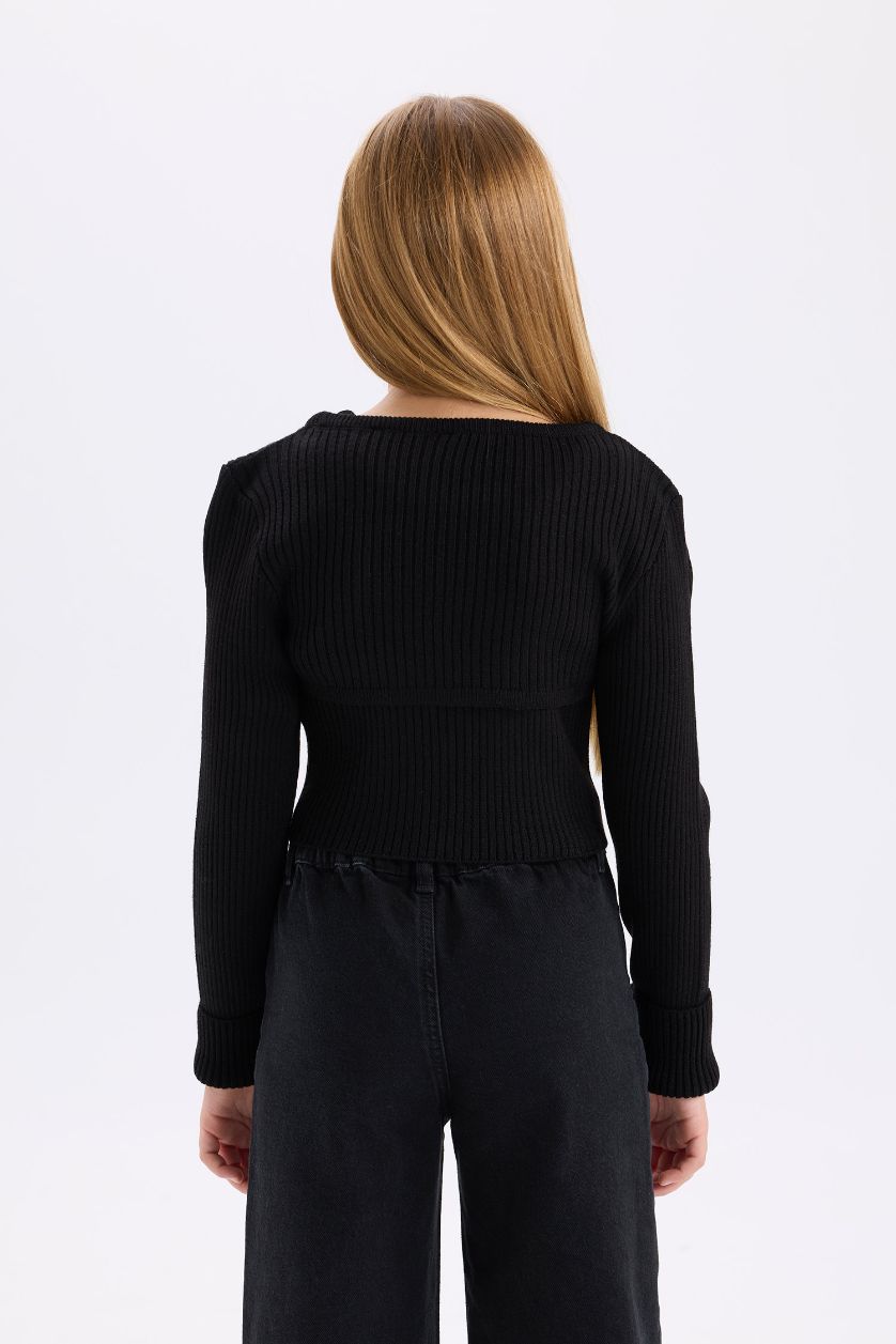 بناتي أسود بلوفر بناتي تريكو اسود سليم فيت برقبة مستديرة