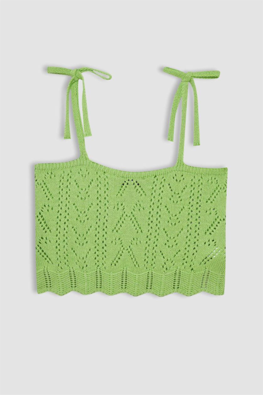 نساء أخضر فاتح كروب توب كروشيه تريكو سليم فيت برقبة مربعة