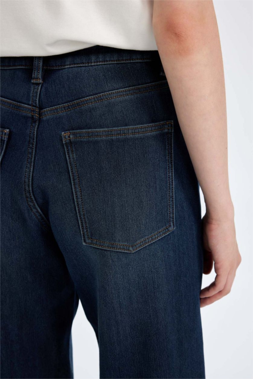 Kadın Mavi Relax Fıt Yüksek Bel Uzun Jean Pantolon