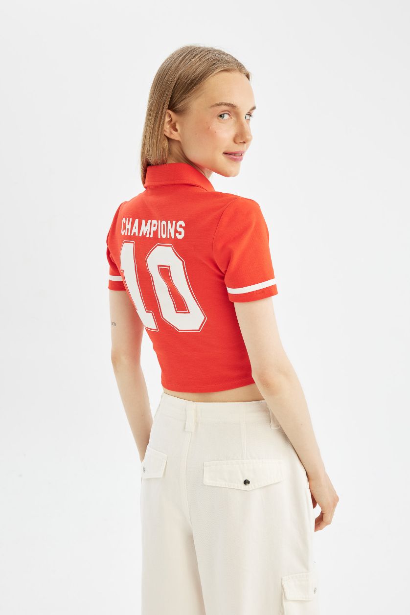 حريمي أحمر تيشيرت بولو نص كم سليم فيت