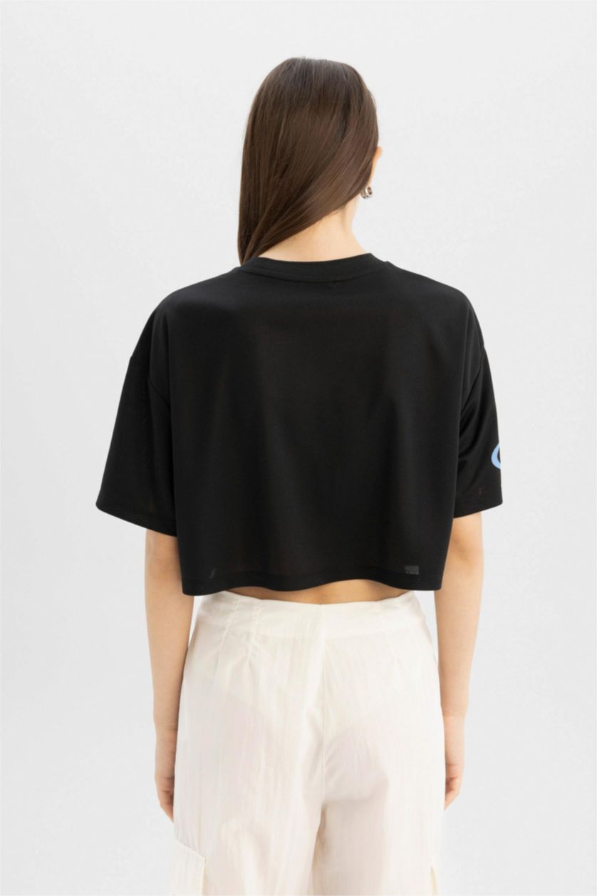 نساء أسود تيشيرت نص ردن اوفر سايز مطبوع بياخة V