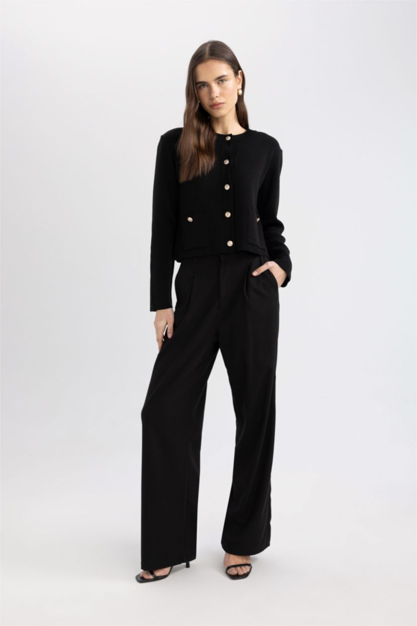 WOMAN Black Slim Fit Crew Neck Cardigan