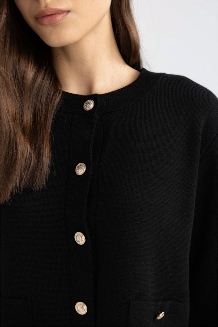 WOMAN Black Slim Fit Crew Neck Cardigan