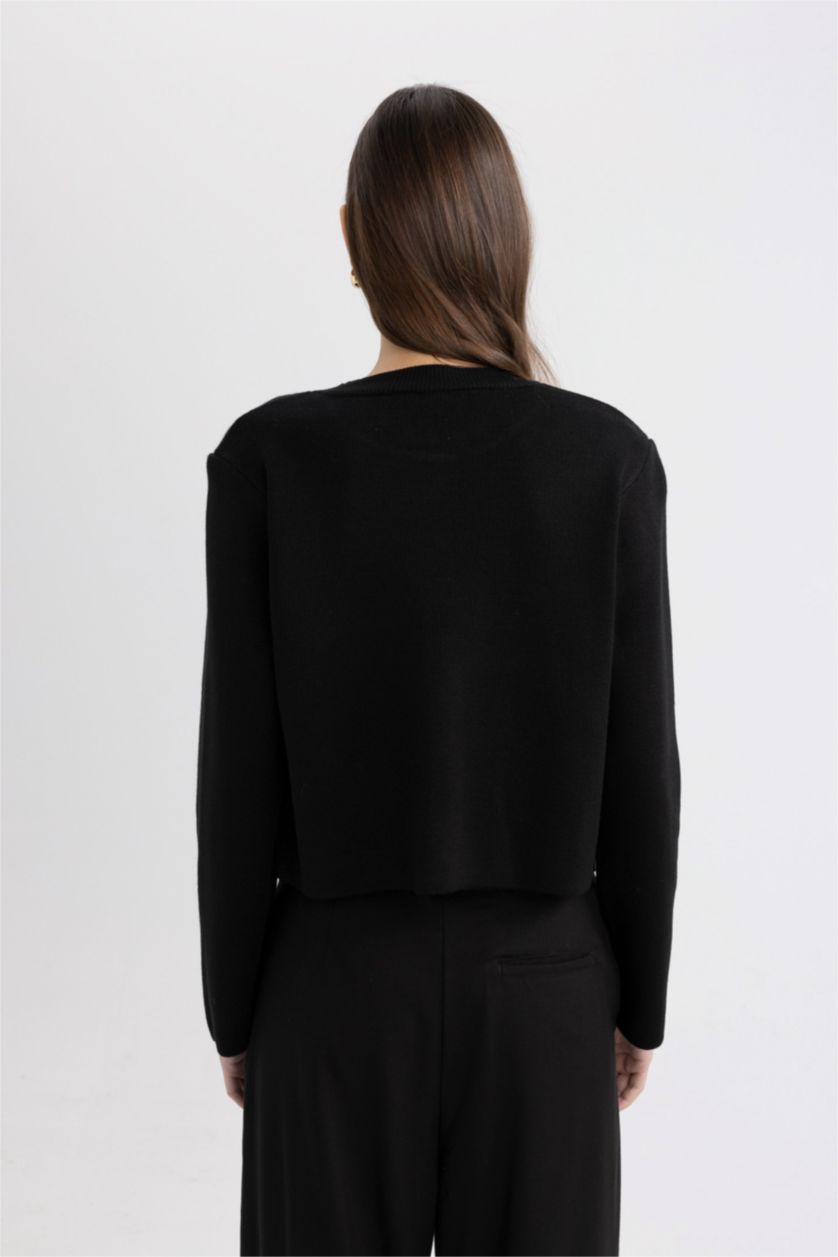 WOMAN Black Slim Fit Crew Neck Cardigan