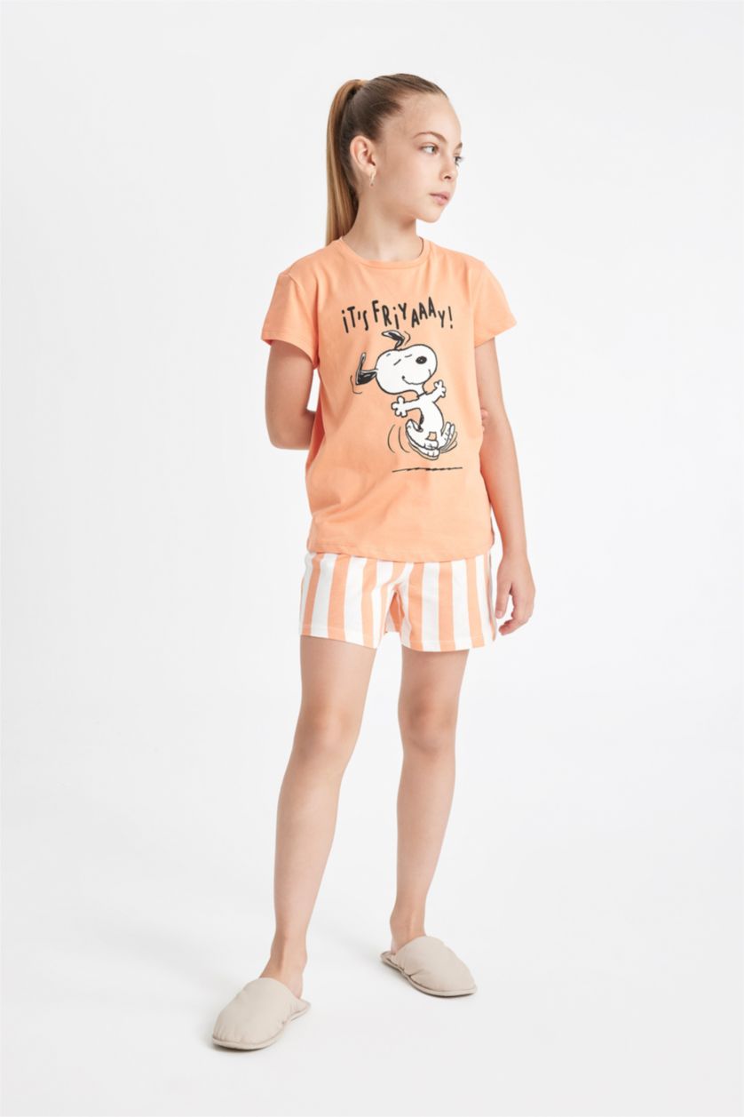 GIRLS & TEENS Orange Girl Snoopy Short Sleeve 2 Piece Pajama Set