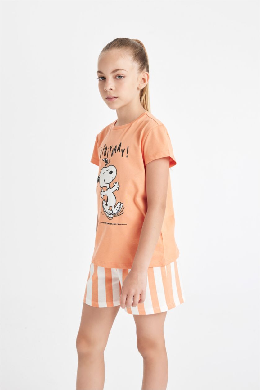 GIRLS & TEENS Orange Girl Snoopy Short Sleeve 2 Piece Pajama Set