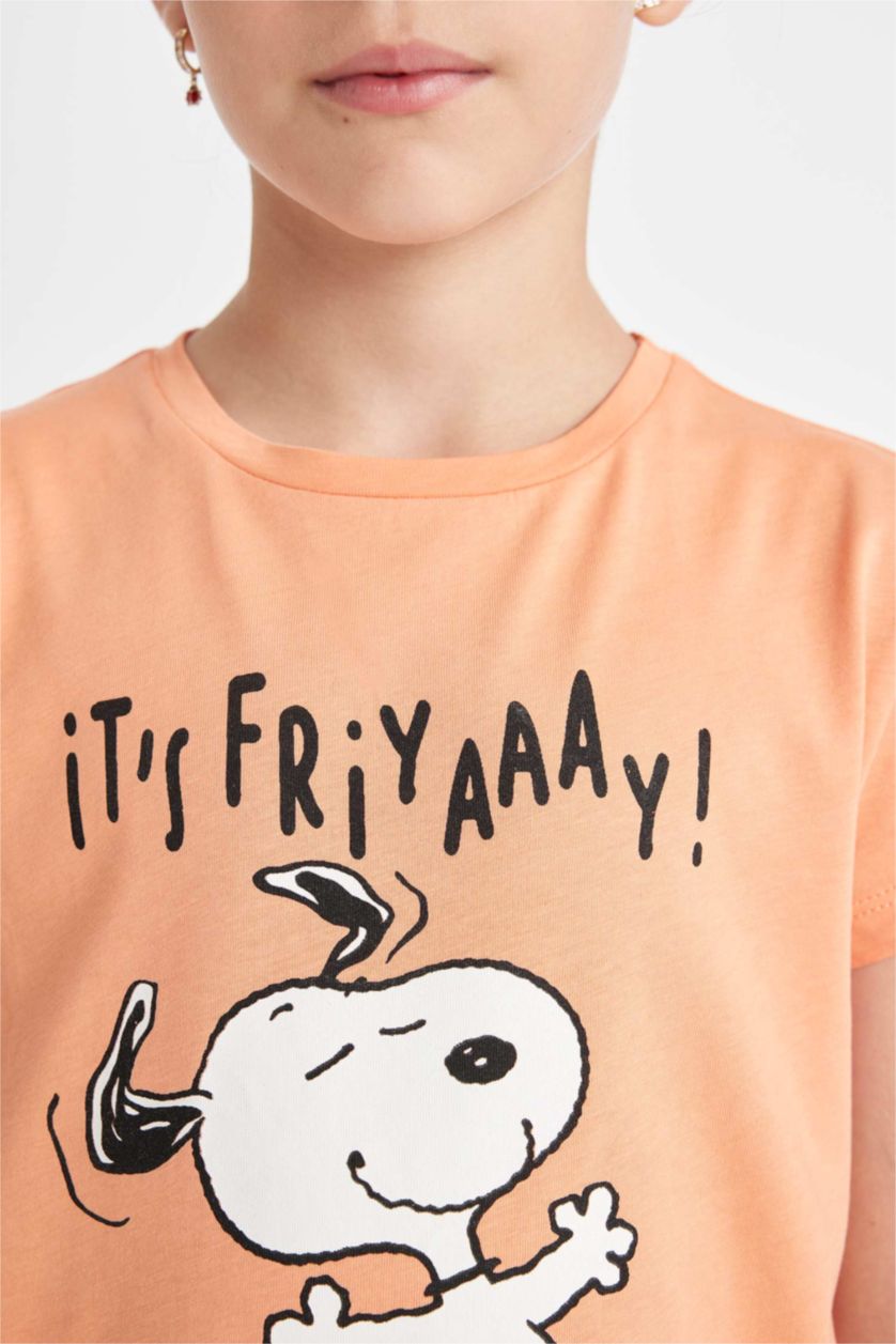 GIRLS & TEENS Orange Girl Snoopy Short Sleeve 2 Piece Pajama Set