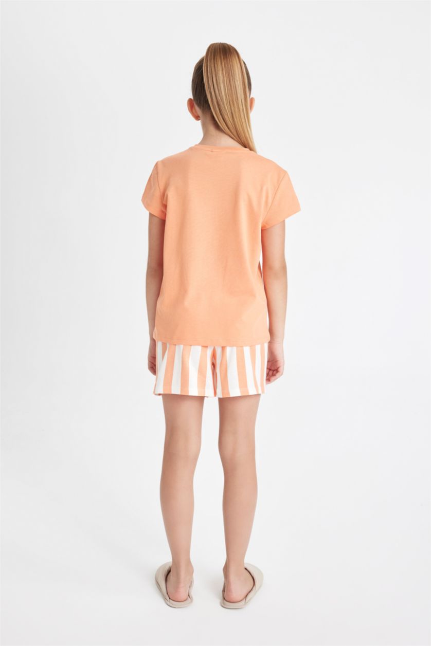 GIRLS & TEENS Orange Girl Snoopy Short Sleeve 2 Piece Pajama Set