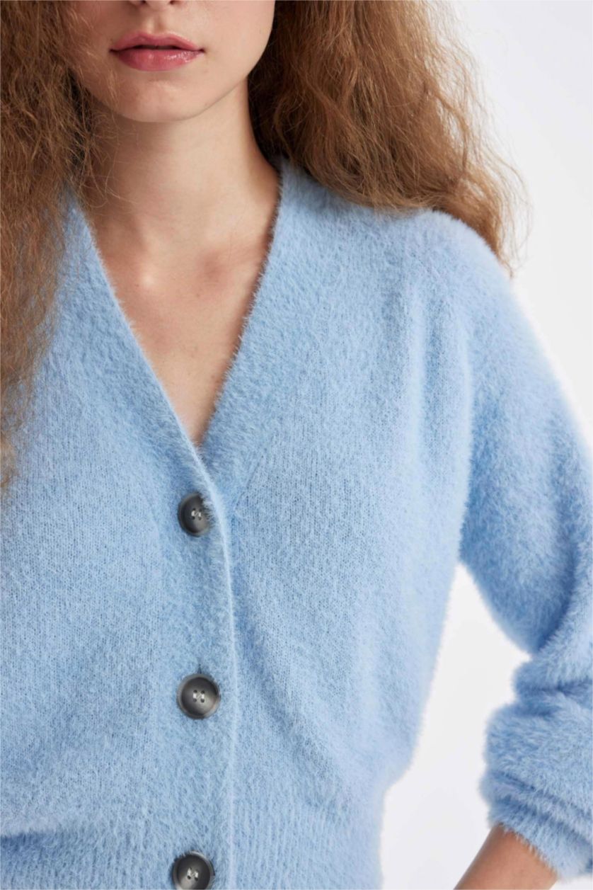 Kadın Mavi Oversıze Triko Hırka