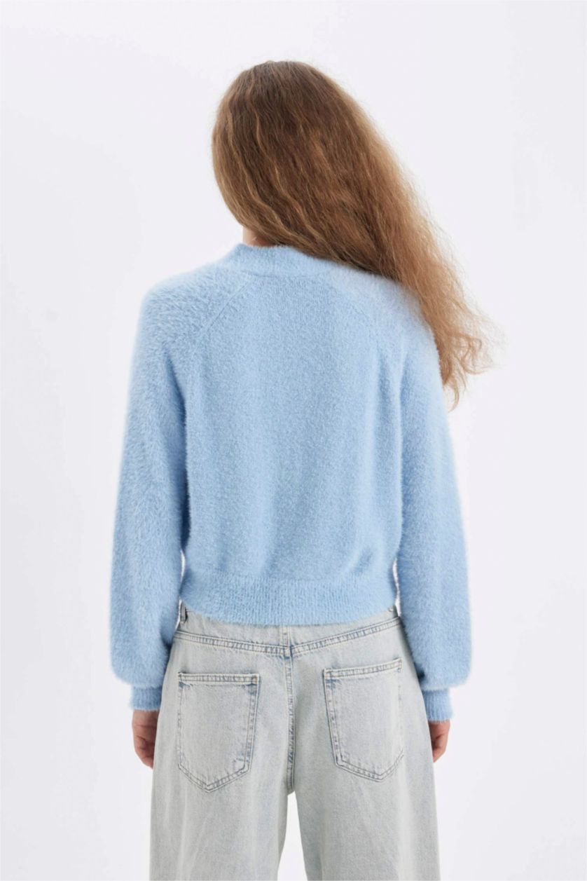 Kadın Mavi Oversıze Triko Hırka