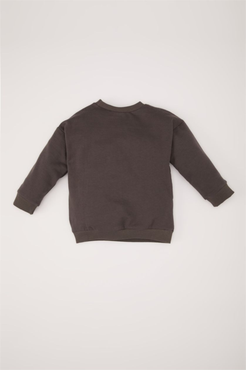 طفل صغير رمادي سويت شيرت بيبي اولادي بطبعة شعار قصة عادية وبطانة ناعمة
