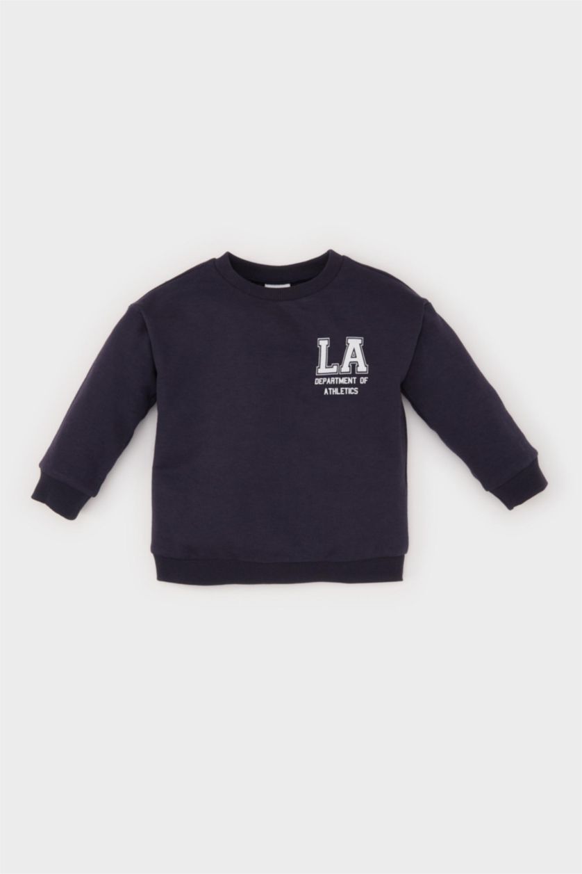 طفل صغير كحلي سويت شيرت بيبي اولادي كحلي بطبعة شعار قصة عادية وبطانة ناعمة