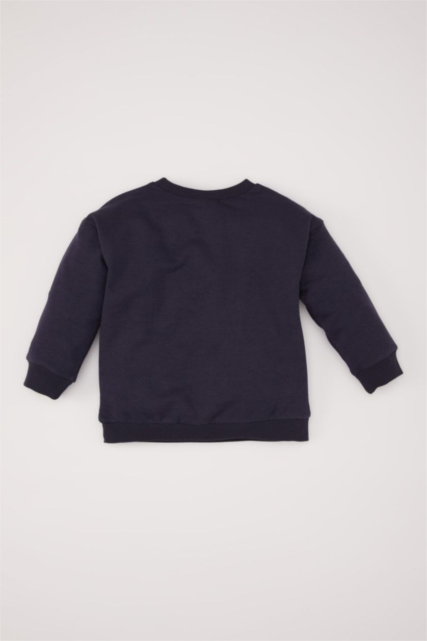 طفل صغير كحلي سويت شيرت بيبي اولادي كحلي بطبعة شعار قصة عادية وبطانة ناعمة